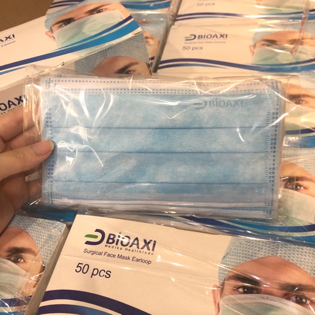 Ready! Surgical Mask Bioaxi 10pcs 3ply Earloop , ada ijin Kemenkes RI