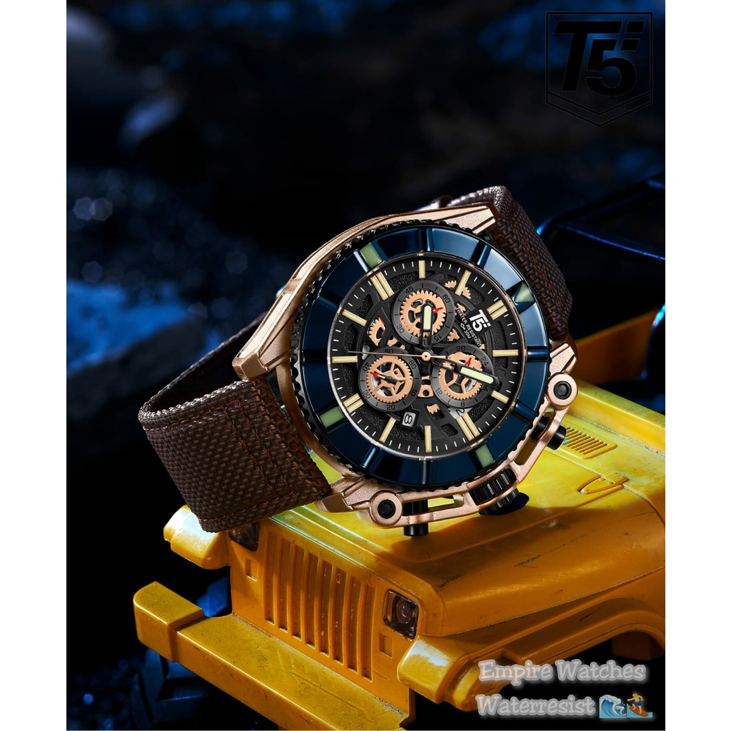Jam Tangan T5 H3797G H3797 3797 Pria Cowok Analog Chrono dan Tanggal Aktif Strap Nylon Kualitas Orig