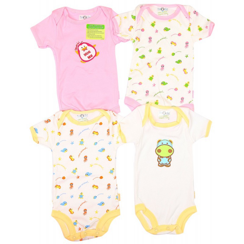 Imochi Bodysuit 4 Pack - Pink Penguin