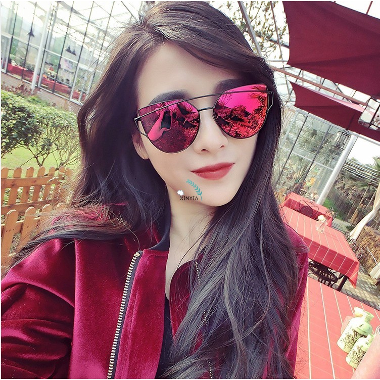 Wanita Kacamata Hitam Gaya Mata Kucing Metal Cat Eye Women Sunglasses