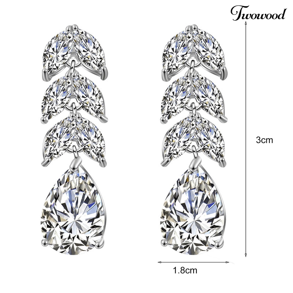 1 Pasang Anting Stud Berlian Imitasi Bentuk Daun Tetesan Air Untuk Wanita