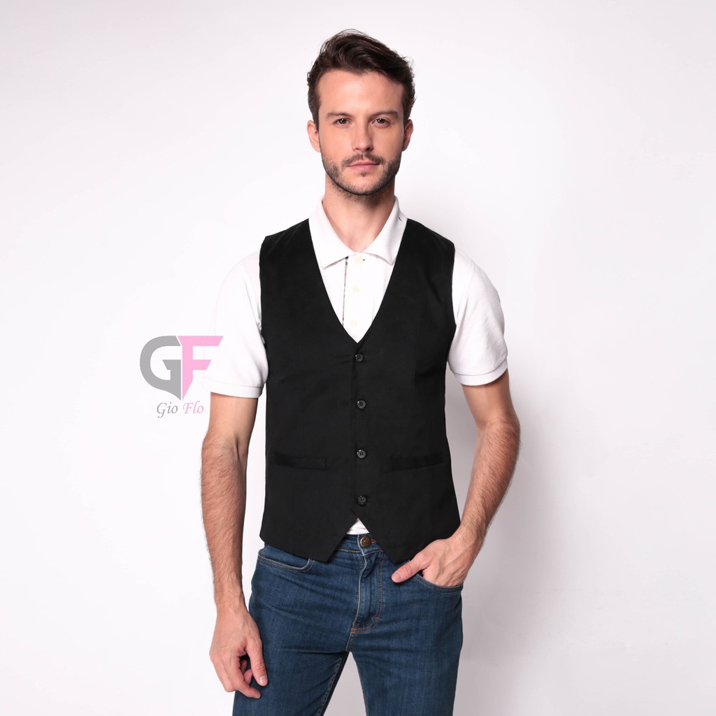 GIOFLO Outerwear Pria Waistcoat Rompi Formal Hitam  / ROM 382