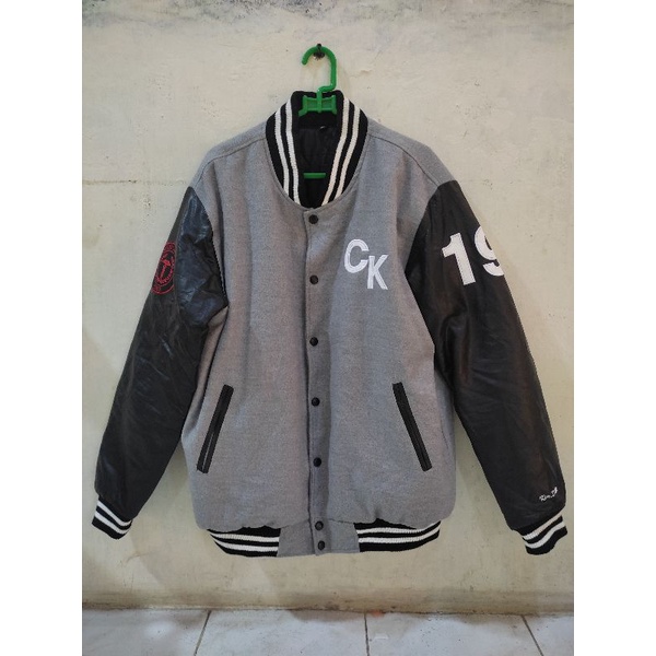 Jaket Varsity University lengan Leather Second