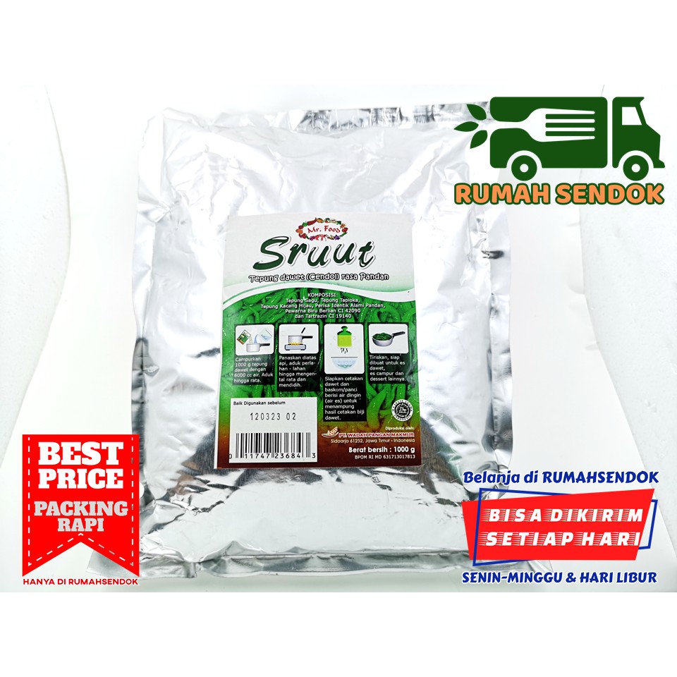 Cendol/Dawet Sruut Hijau Pandan Tepung Premix Instan1000gr