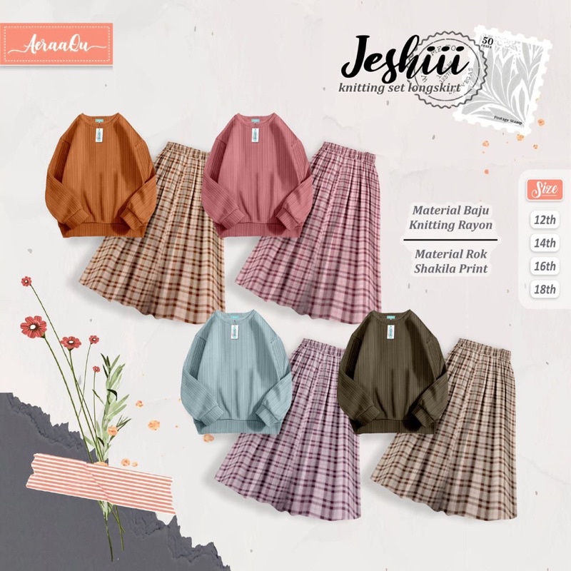 JESHIII KNITTING SET LONGSKIRT by AeraaQu setelan anak perempuan junior size 10 tahun sampai dewasa polty aeraaqu