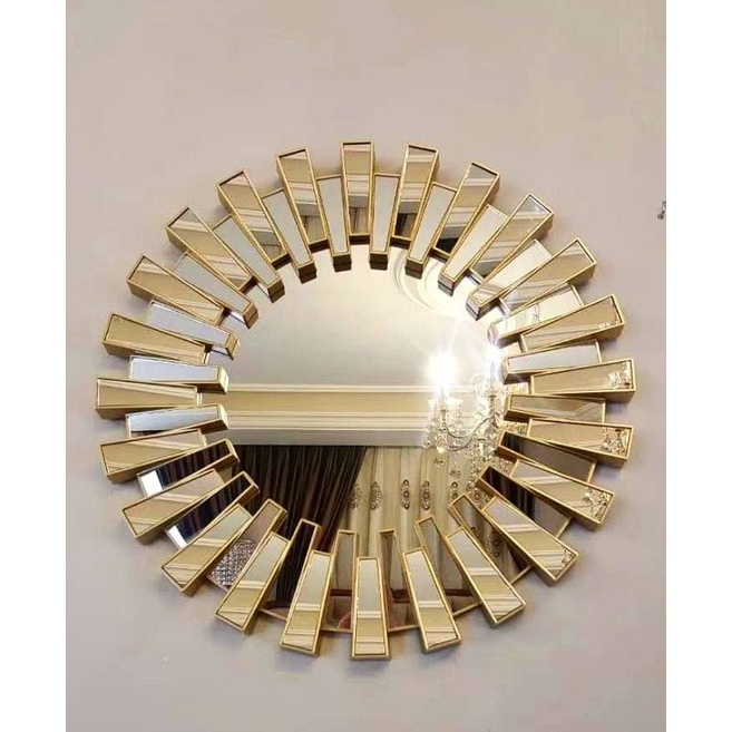 cermin bulat besar gold