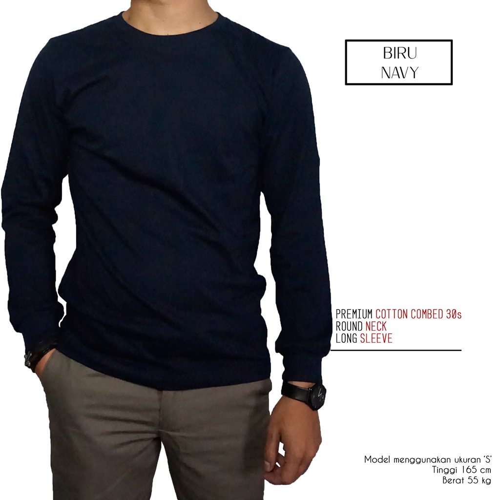 Naga Clothing Baju Kaos  Polos  Biru Navy Lengan Panjang 100 