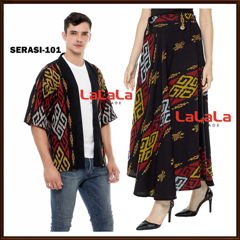 set couple tenun etnik model baju sarimbit atasan baju outer blazer rok motif nusantara