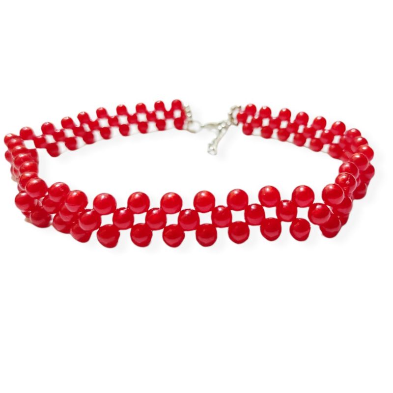 Luna Red Beads Choker Necklace Kalung Beads Anyam Korea Merah Imlek Sangjit