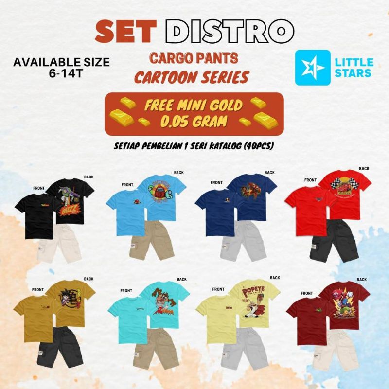 Set Distro Cargo Pants Cartoon Series by Little Stars || Setelan Anak Big Cutting || Setelan cargo s