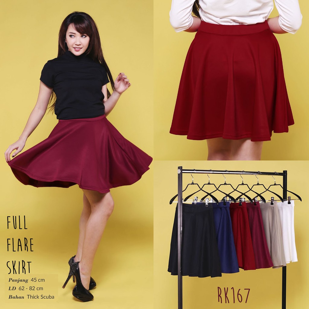 Full Flare Skirt Scuba Rok Bawahan Wanita Premium Quality RK167 - Navy