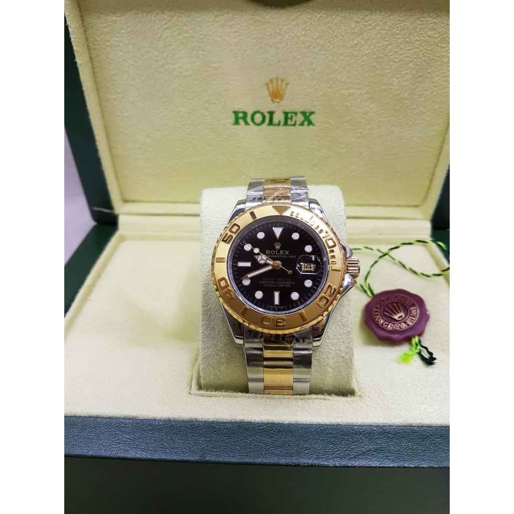 ROLEX YACHT MASTER GOLD DIAL BLACK SUPER PREMIUM