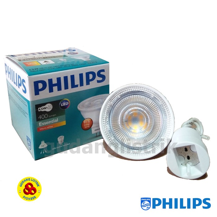 PHILIPS Halogen LED MR16 4.5W Kuning 36D 220V Essential 4,5W WW 3000K