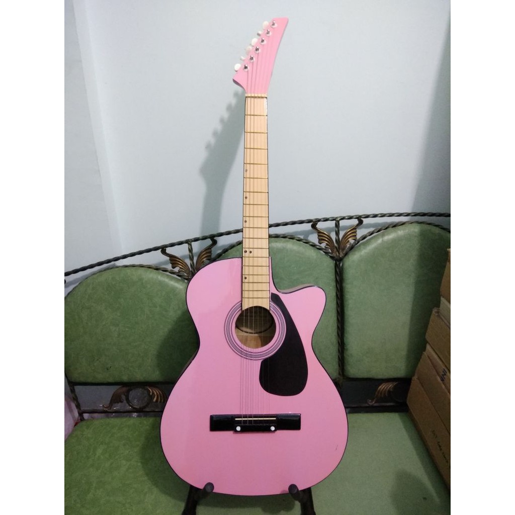 Gitar Akustik Custom Yamaha Warna Pink Jakarta Murah BONUS  