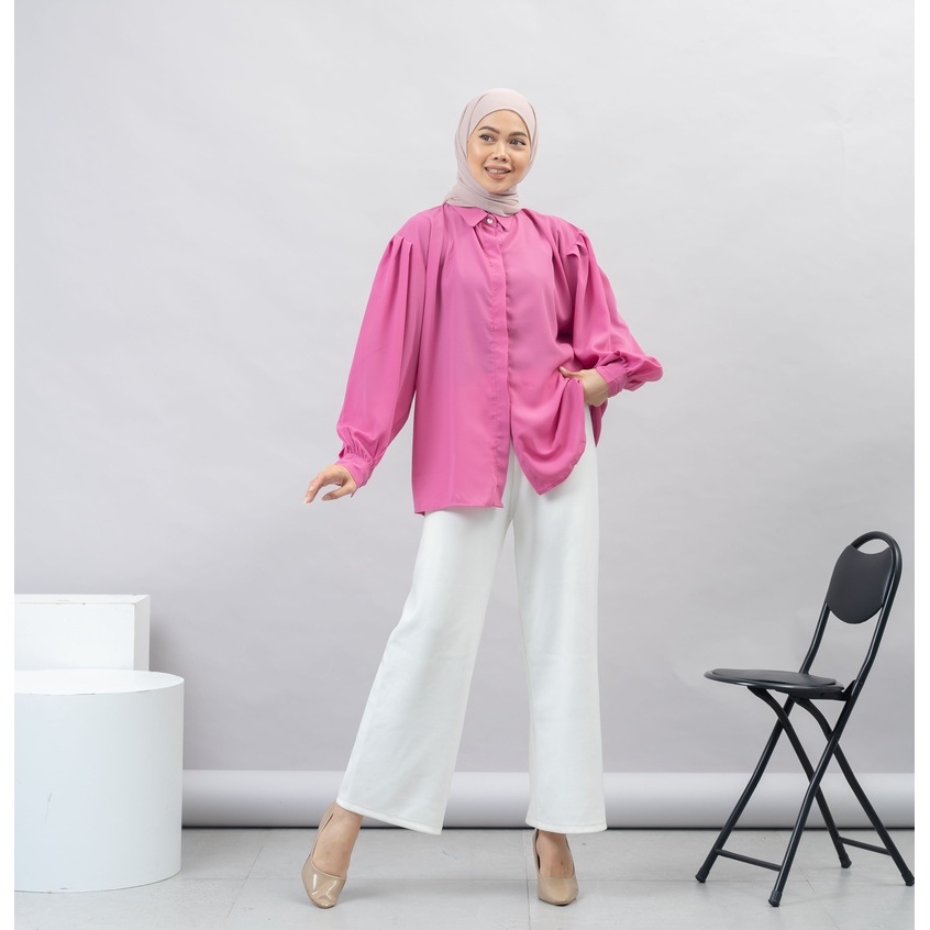 KEMEJA KATUN BLOUSE TANGAN BALON ORCHID PREMIUM DAILY OFFICE SHIRT B180 CO