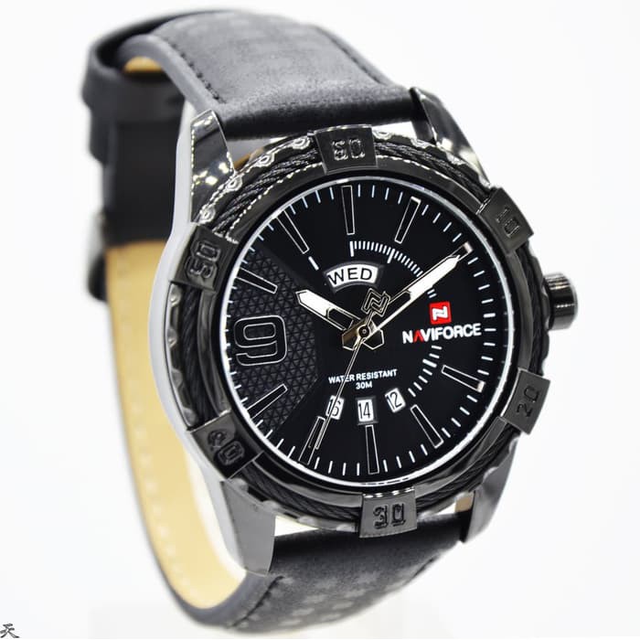 JAM TANGAN PRIA NAVIFORCE NF9117 TGL HARI ORI ANTI AIR BLACK