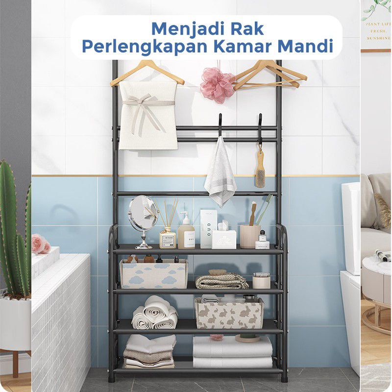 Rak Gantungan Baju Stand Hanger Rak Sepatu Penyimpanan Jaket Topi Rak Jemuran Baju