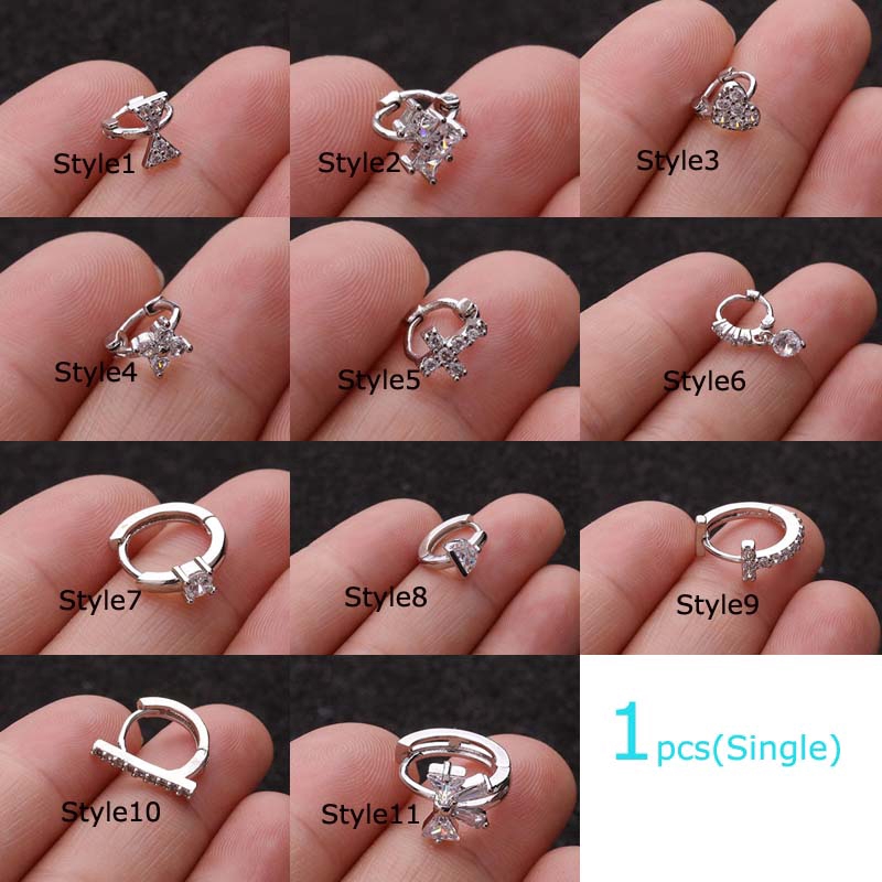 1piece Zircon Earrings Cross Small Hoop Tragus Helix Piercing