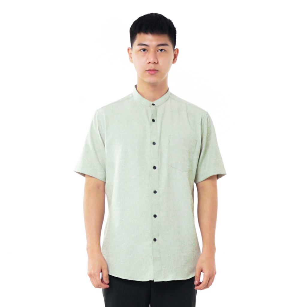 Kemeja Pria Kerah Shanghai Polos Kemeja Koko Lengan Pendek Katun Oxford Sage Green