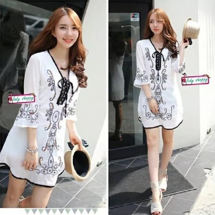 Laris mini drees murah" dress pendek / mini dress white batik etnik bohemian style vintage PROMO