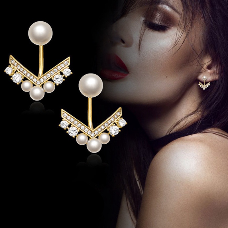 Anting Stud Tindik Hias Mutiara Gaya Modern Untuk Wanita