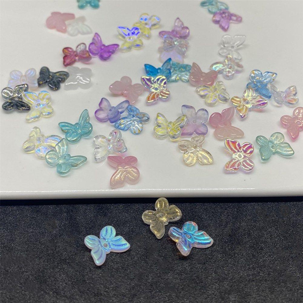 R-flower 100Pcs/Lot Butterfly Loose Beads Earring Kalung Temuan Perhiasan Warna-Warni DIY Membuat Kaca