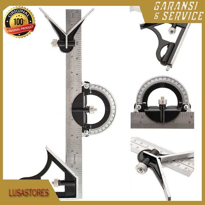 

Penggaris Siku Kombinasi 30cm Stainless lengkap Busur Derajat waterpas
