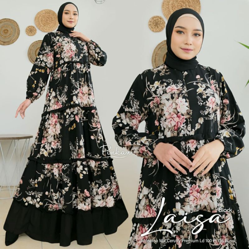 laisa dress - dress casual motif bunga/floral bahan wolfis mix ceruty
