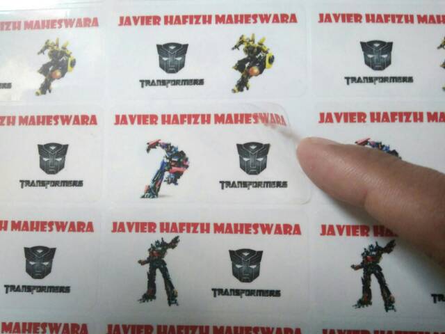 Stiker nama waterproof bahan transparan / bening