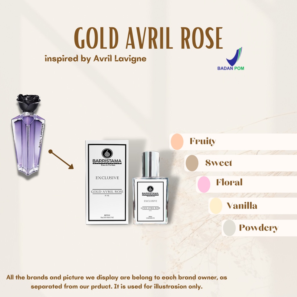 BARRISTAMA Gold Avril Rose Parfume - Inspired by Avril Vanity - BPOM