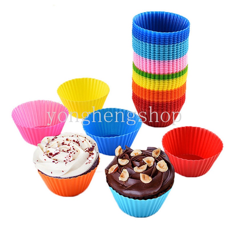 1 Pc Cetakan Kue Cupcake Bentuk Bulat Bahan Silikon Anti Lengket Dapat Digunakan Kembali Untuk Pesta