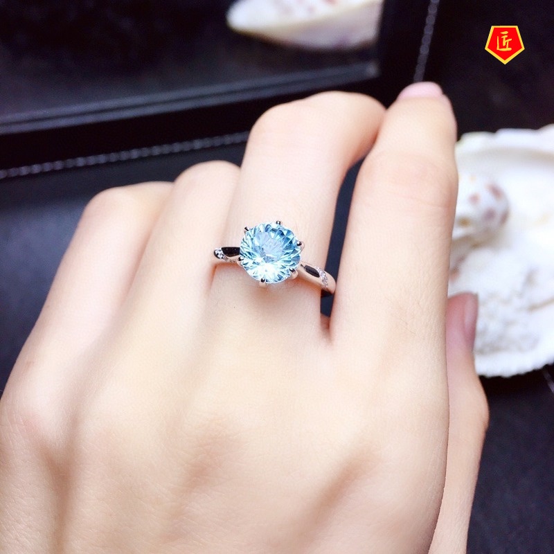 [Ready Stock]Simple Exquisite 2 Karat Blue Topaz Ring