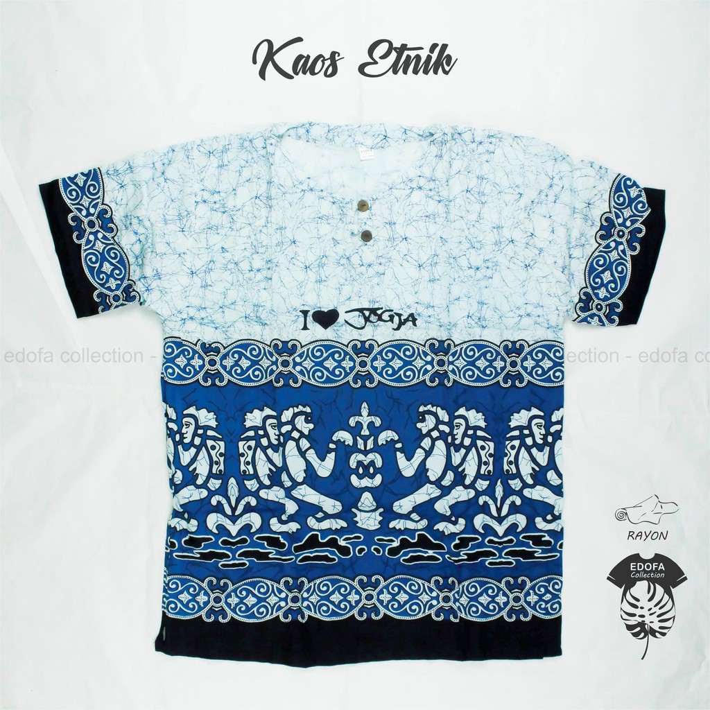 Kaos Etnik Pria Wanita Motif I love jogja Warna Biru Muda