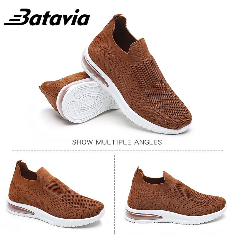 Batavia  Sepatu kanvas Sepatu slipon rajut dewasa santai perempuan empuk anti-aus anti-licin terbaru Q4