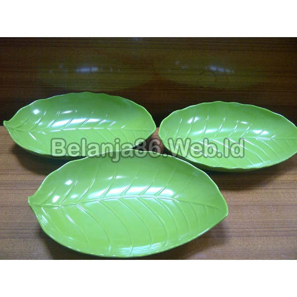 3 Pcs Piring Melamin Bentuk Daun Unika M6912 (uk.besar) - Hijau