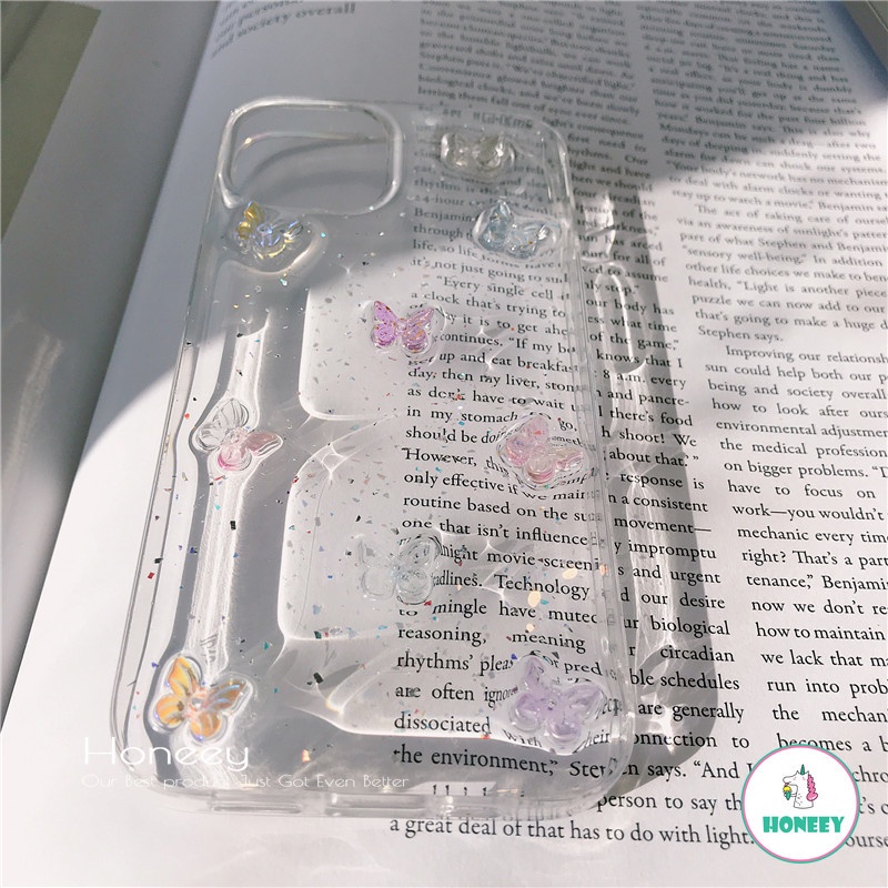Soft Case TPU Motif Kupu-Kupu 3D Glitter Sequin Bumper Anti Slip Untuk IPhone 14 13 12 11 Pro Max X XS XR 8 7 Plus
