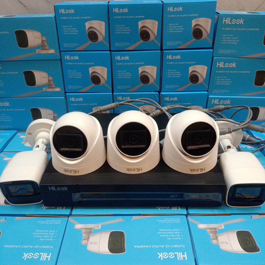 PAKET CCTV HILOOK 8CH 5 KAMERA 2MP BUILT IN AUDIO KOMPLIT TINGGAL PASANG