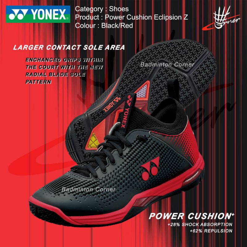 Sepatu Badminton Yonex SHB Power Cushion Eclipsion Z2 Z 2 Black Red Original SP