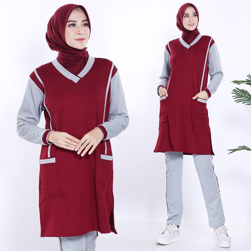 setelan baju senam/setelan baju senam wanita/baju senam wanita aerobic tunik