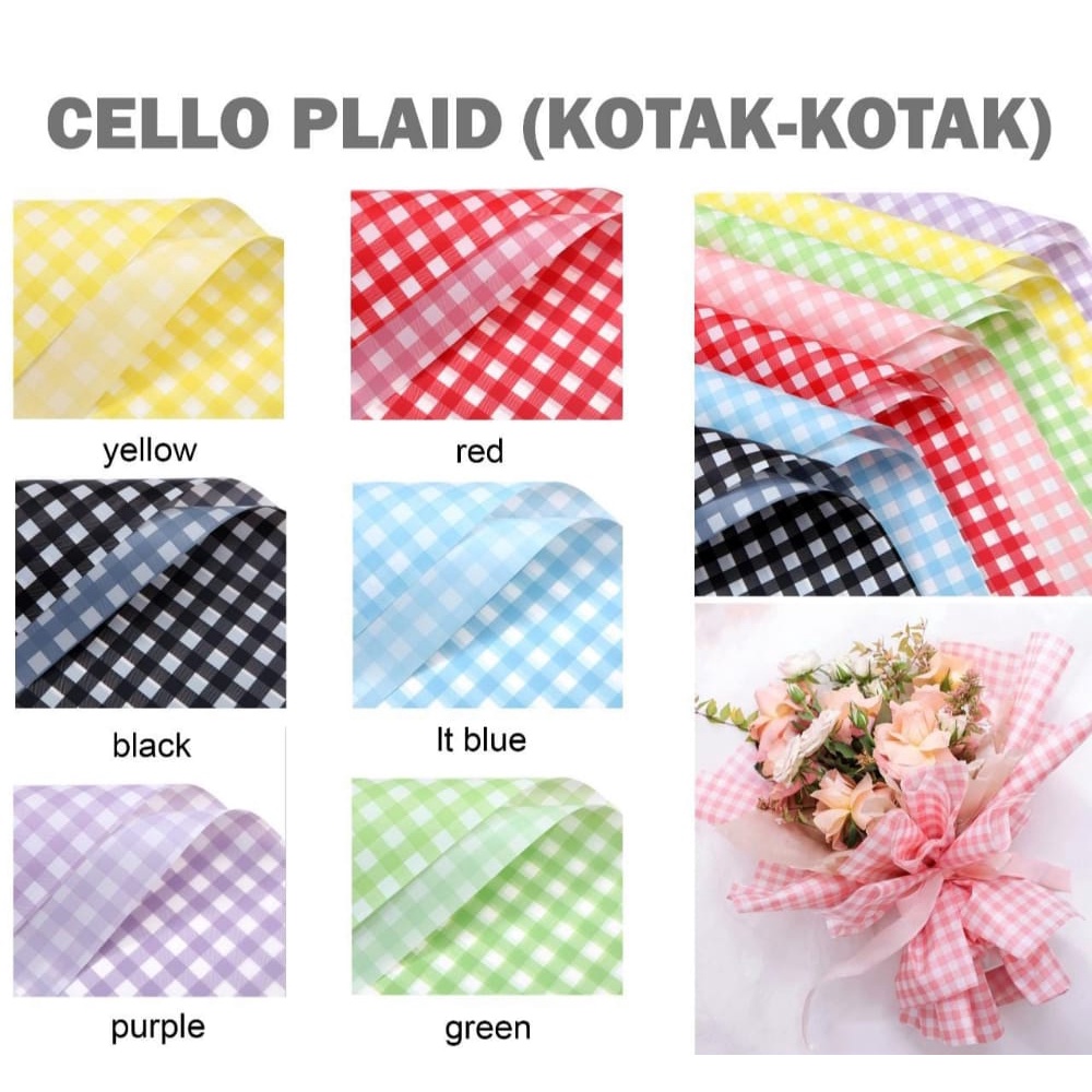 

Flower Wrapping Paper Square Pattern Cellophane Kertas Buket Motif Kota-kotak Bunga Florist