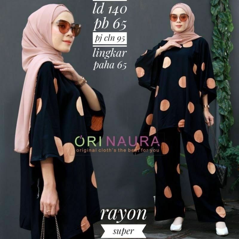 ORI NAURA SET SINTYA TIEDYE RAYON SETELAN CP WAKA MOTIF POLKA BESAR