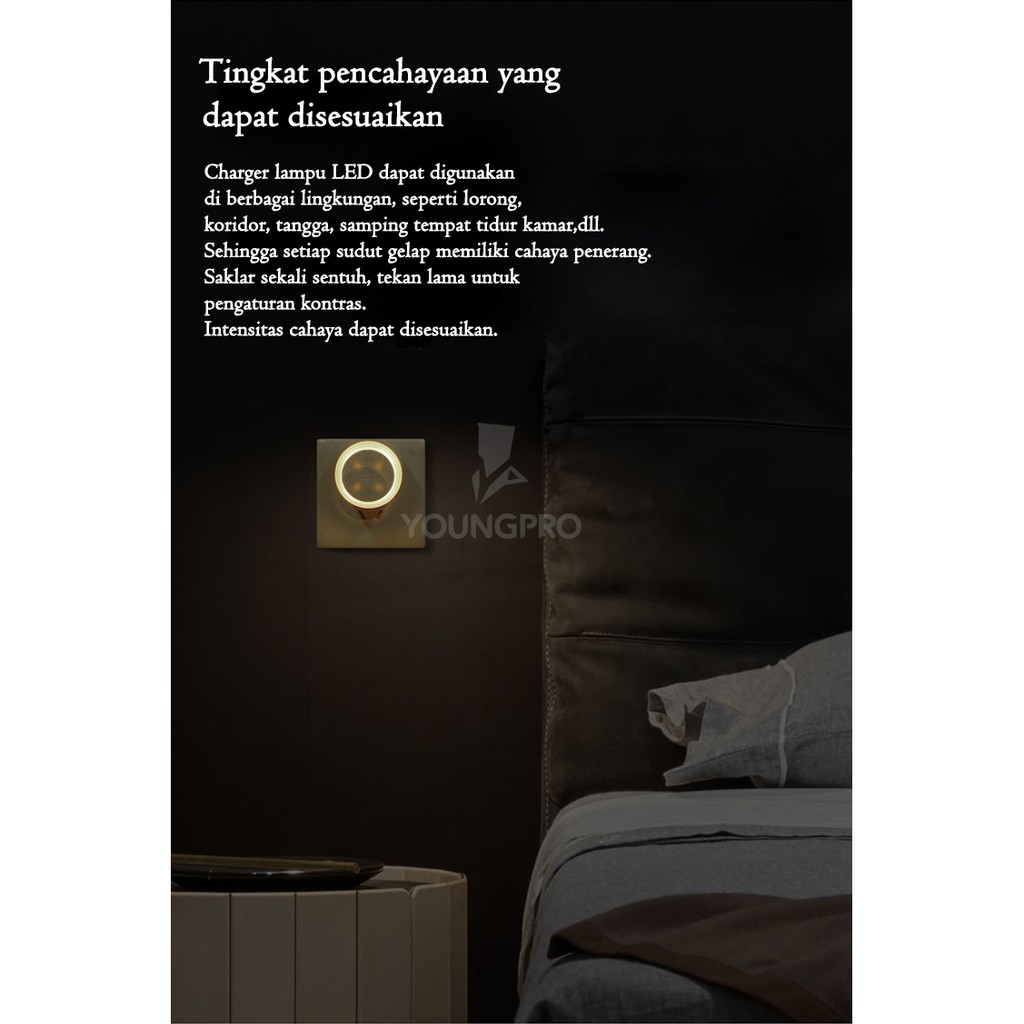 Charger YPL-03 YOUNGPRO DUAL FUNCTION WALL 3 PORTS FAST CHARGE  2.4A + ADJUSTABLE LED NIGHT LAMP