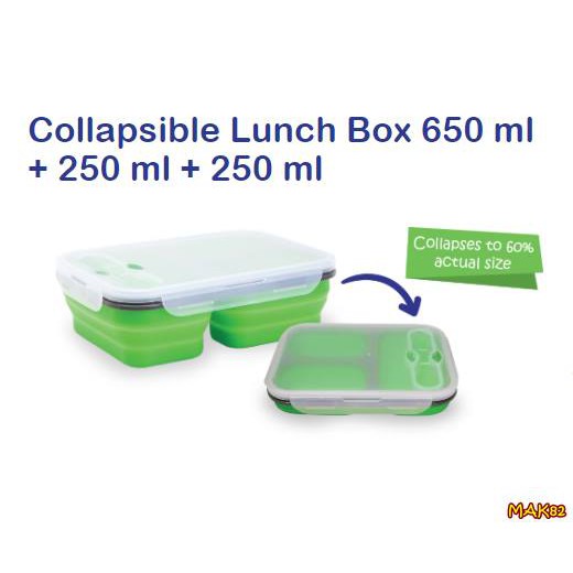 MAK82 BABY SAFE SC006 SILICONE COLLAPSIBLE LUNCH BOX 3 PARTS TEMPAT MAKAN SILIKON 3 SEKAT