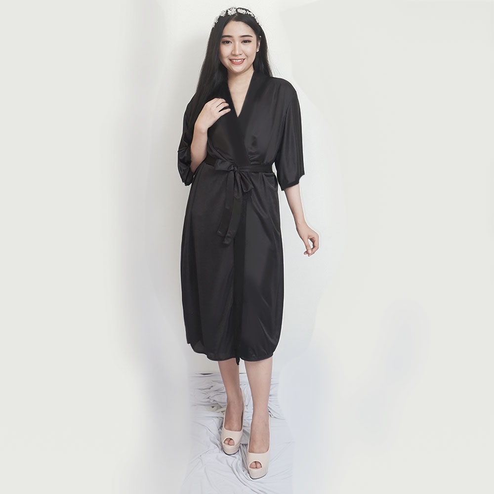 FOLVA kimono wedding set inner tanktop dress satin 1515BSET hitam