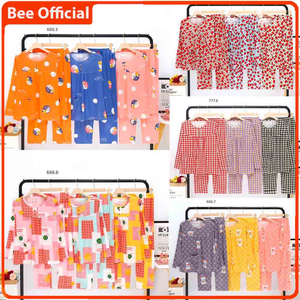 BEE - Stelan Baju Tidur Piyama Dewasa Lengan Panjang All Size Motif Lucu