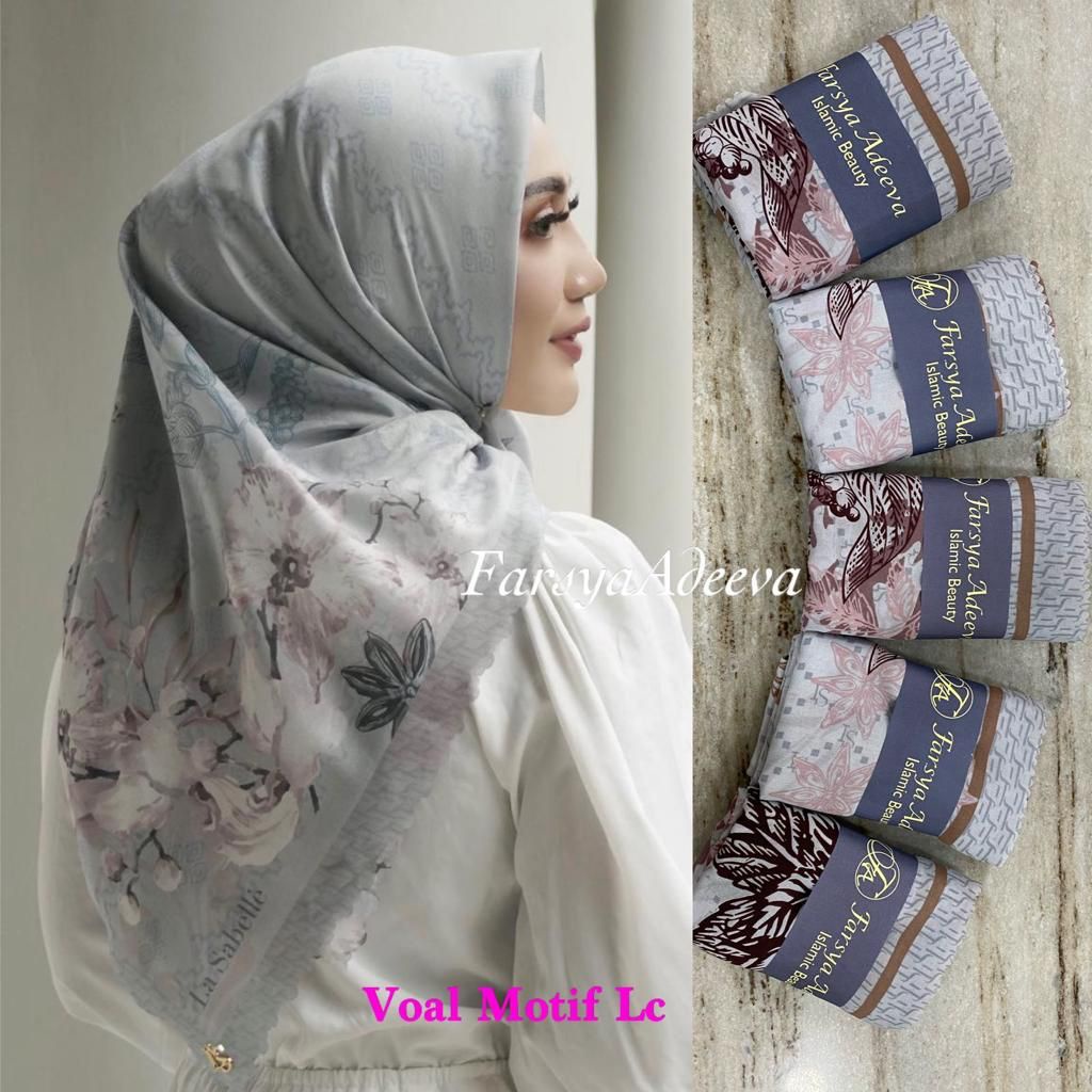Kerudung segiempat motif terbaru segiempat motif deenay kw bahan voal grosir segiempat motif termurah Safa Hijab-BUNGA MERAK GREY