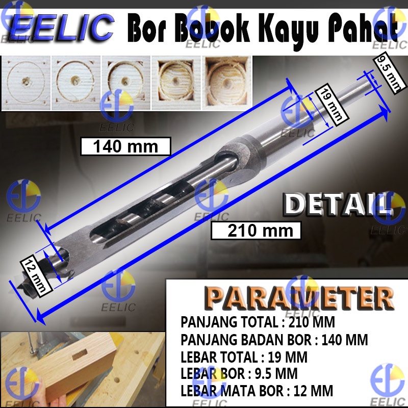 EELIC MBB-KY12MM Mata bor bobok kayu pahat untuk mesin mortise dan tenon ukuran 12 mm