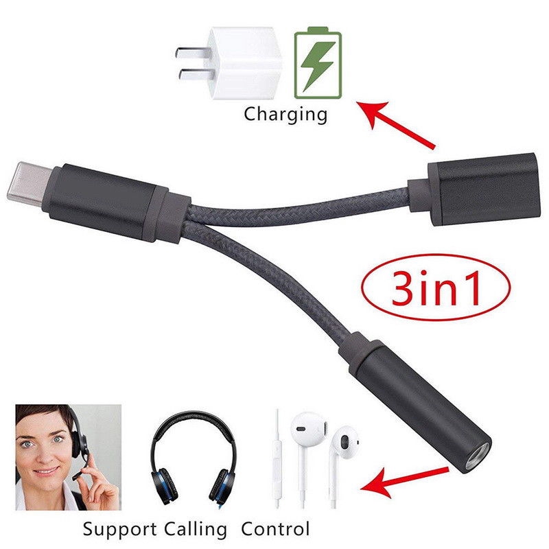 Usb-c Tipe C Ke 3.5mm Aux Audio Jack Chargers Headphone Adapter Splitter Kabel Cas