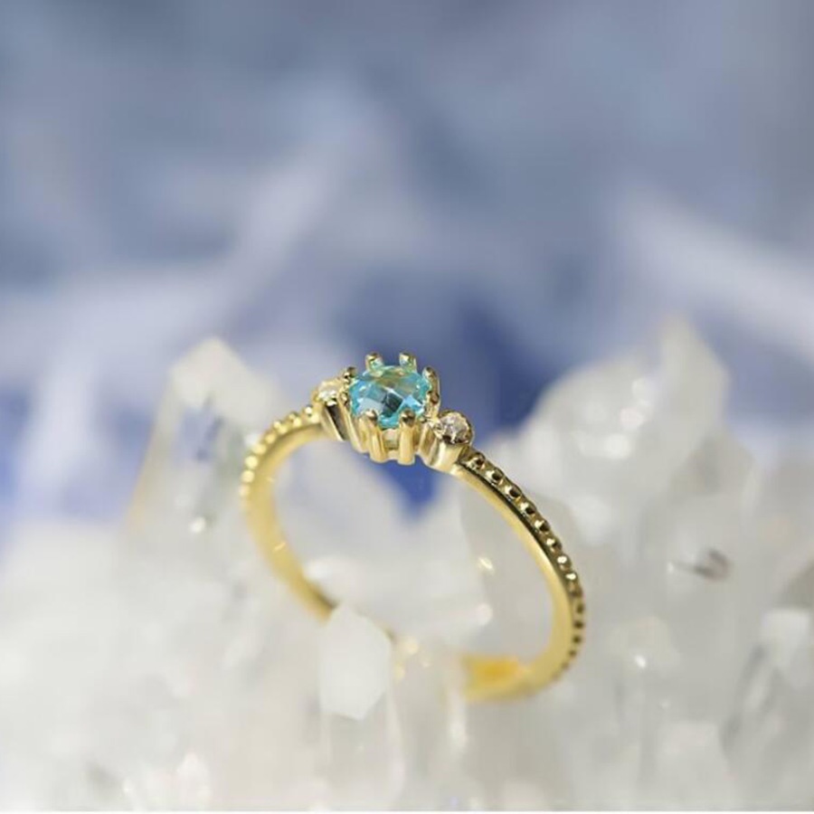 Cincin Berlian Aquamarine 3 Warna Bahan Titanium Steel Untuk Wanita