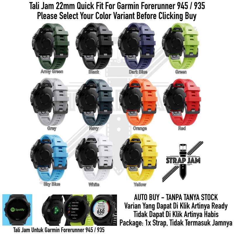 MF7 Strap Garmin Forerunner 945 935 - Tali Jam Tangan Quick Fit 22mm Rubber Silikon Sporty